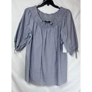NWT Melissa Paige Womens 2X Blue/White Striped Short Sleeve/Off Shoulder Blouse